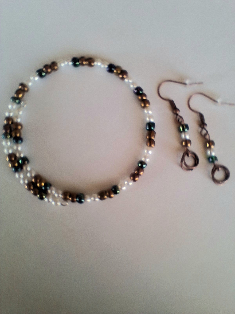 Handmade Pearl and Metallic Bead Wrap Bracelet With Matching Earrings